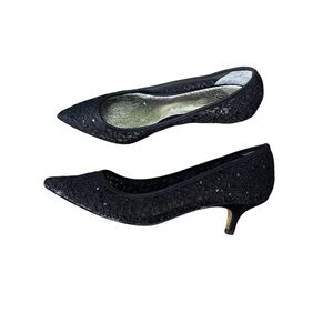 Adrianna Papell Elegant Black Lace Sequins Kitten Heels size 7.5/8